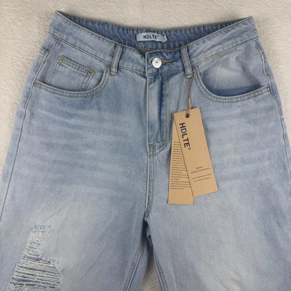 HDLTE Women's Small‎ Jeans High Rise Baggy Wide Leg Boyfriend Y2K Denim-NWT